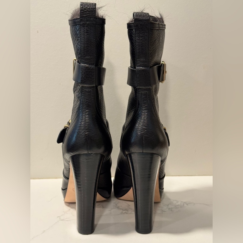 Coach Lianne Full Grain Leather Fur Lined Platform Healed Boots - Picture 7 of 14
